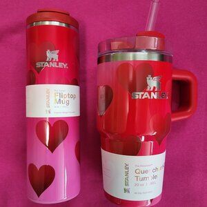 Valentine's Day Stanley Tumbler Set - Red Hearts, 20 oz & 16 oz